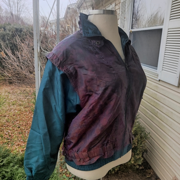 SMALL 80s/90s Westbound Sport Purple Green Paisley Windbreaker Zip Front Jacket - Picture 7 of 10